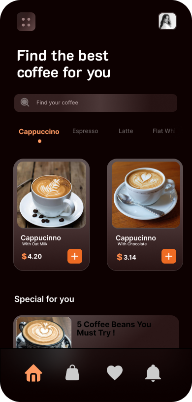 Coffee Shop Mobile App - View 1